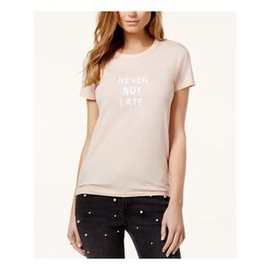 BOW & DRAPE Womens Orange Sequined Short Sleeve Crew Neck T-Shirt Size: S